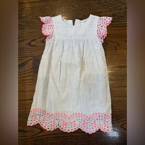 Vineyard Vines White Seersucker Dress with Pink Eyelet Trim